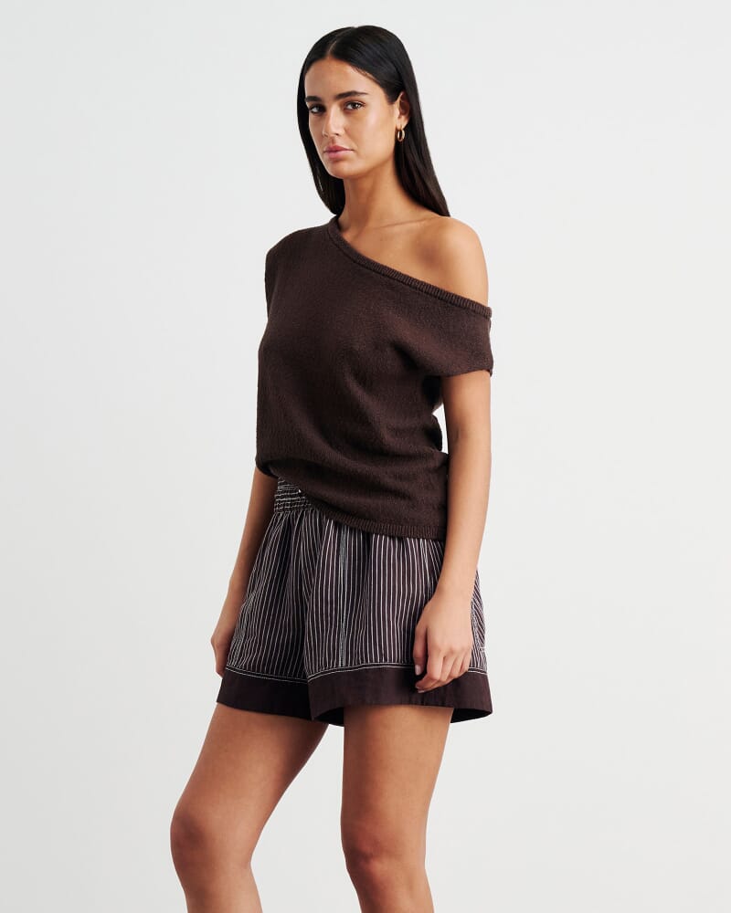 Arden Off Shoulder Knit in DARK CHOCOLATE
