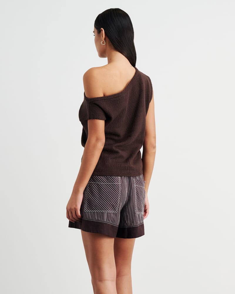 Arden Off Shoulder Knit in DARK CHOCOLATE