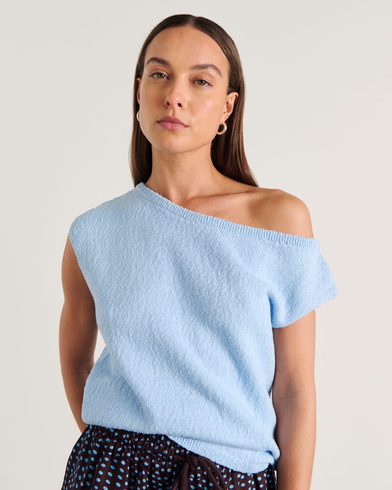 Arden Off Shoulder Knit in PALE BLUE