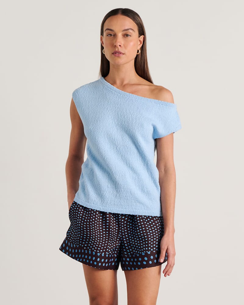 Arden Off Shoulder Knit in PALE BLUE