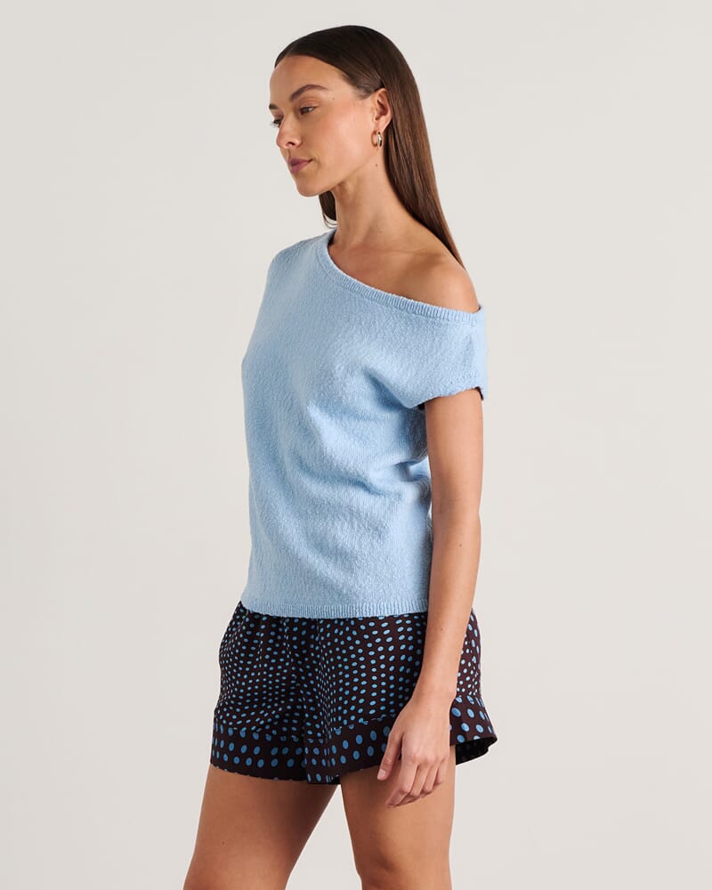Arden Off Shoulder Knit in PALE BLUE