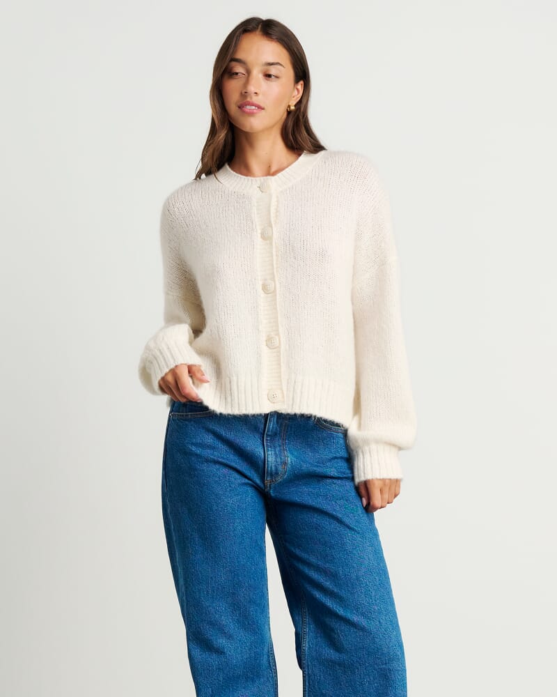 Lily Fluffy Knit Cardigan in FROST
