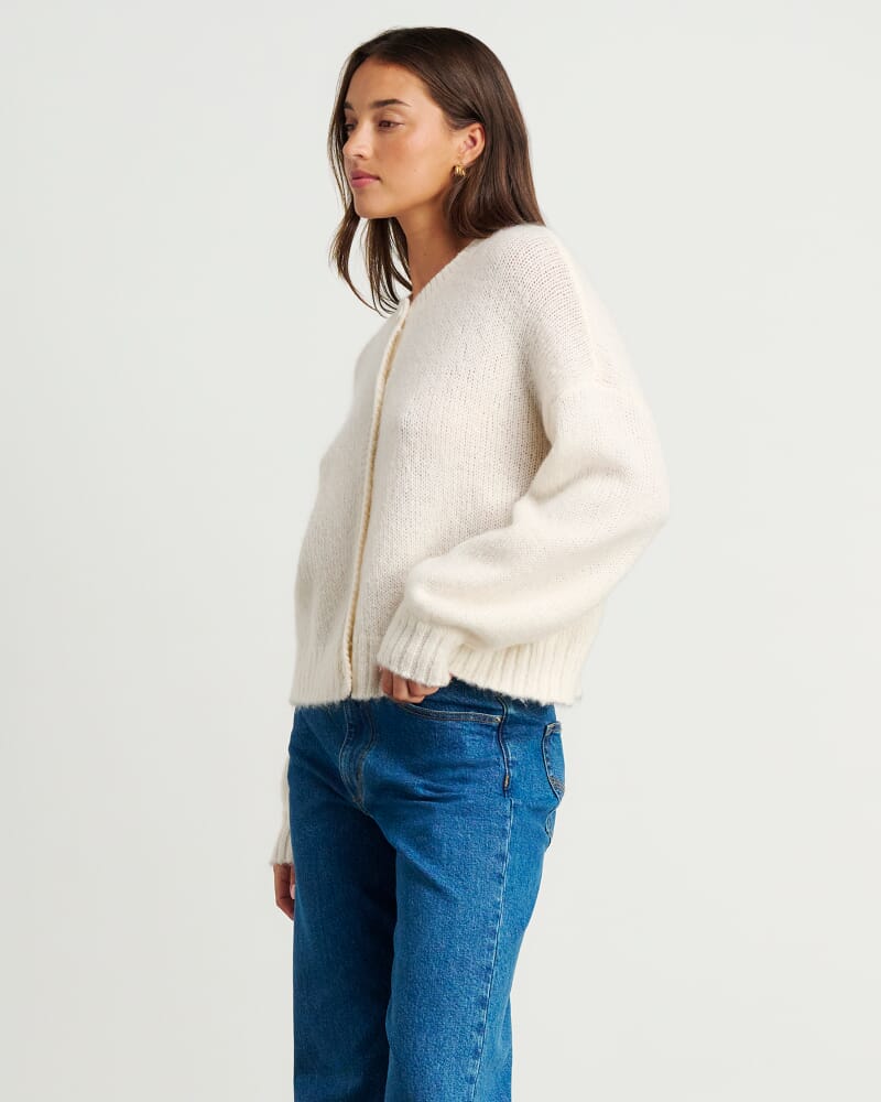 Lily Fluffy Knit Cardigan in FROST