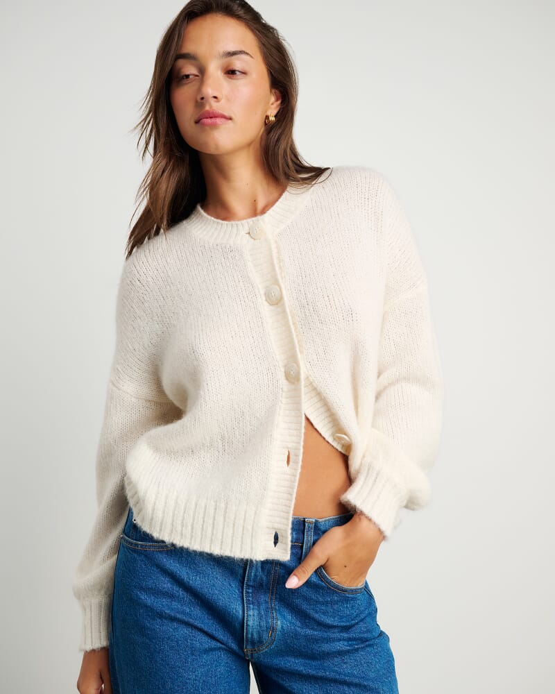 Lily Fluffy Knit Cardigan in FROST