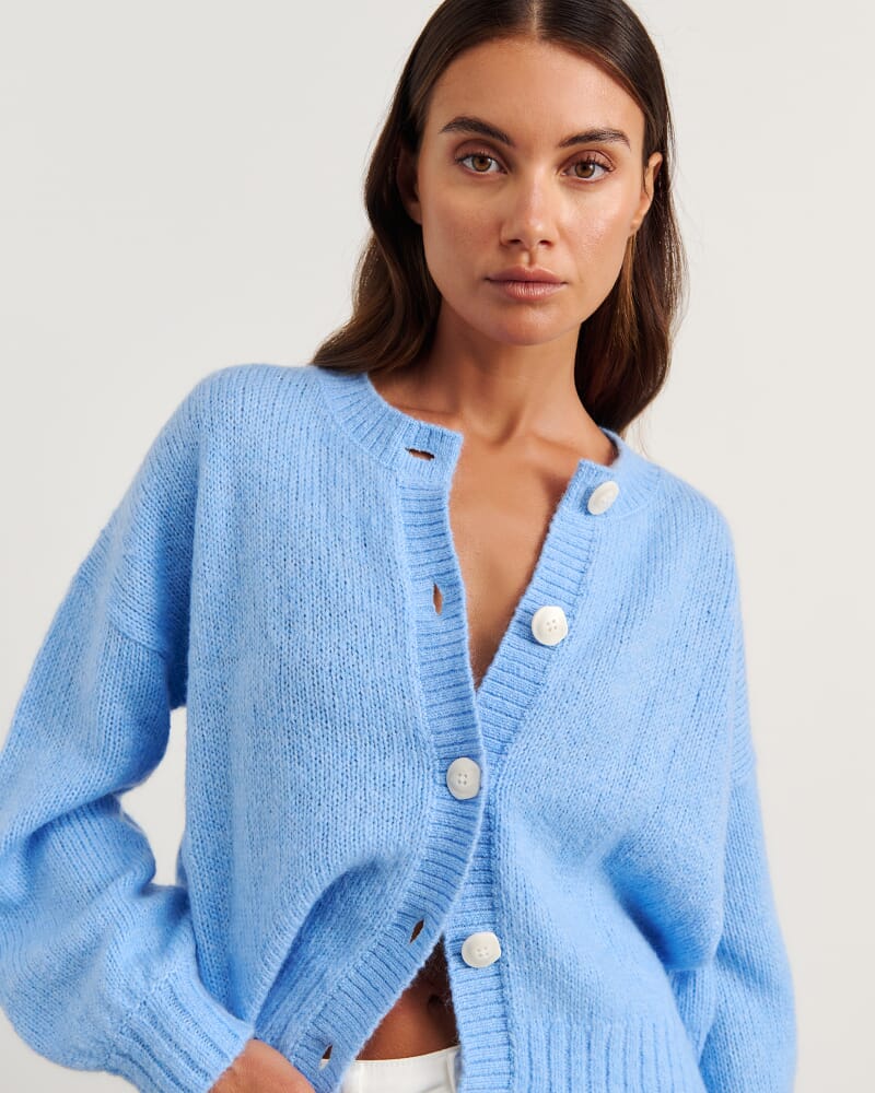 Lily Fluffy Knit Cardigan in BELLE BLUE