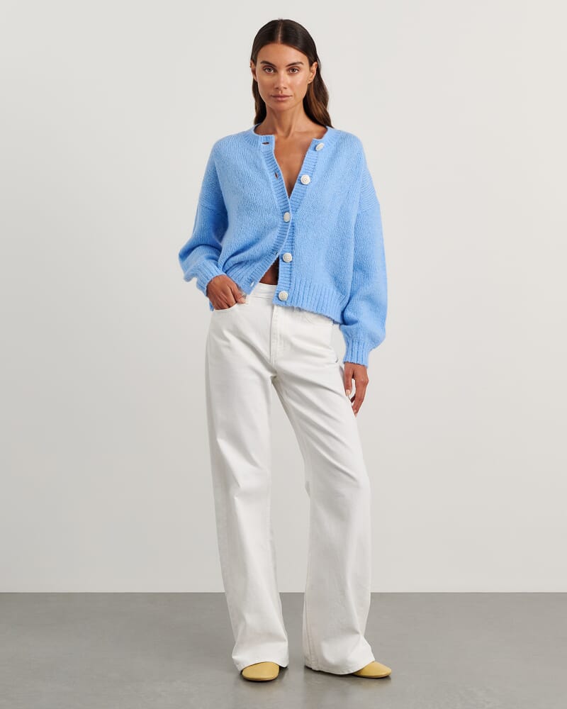 Lily Fluffy Knit Cardigan in BELLE BLUE