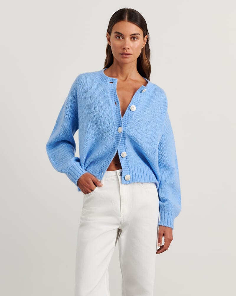 Lily Fluffy Knit Cardigan in BELLE BLUE