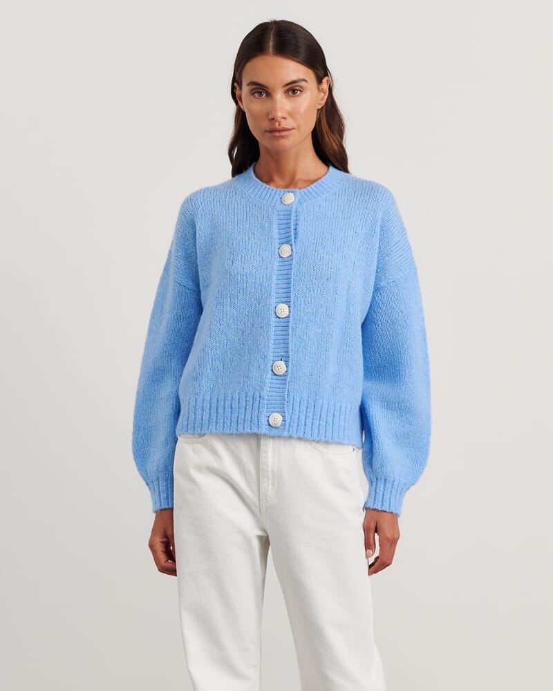 Lily Fluffy Knit Cardigan in BELLE BLUE