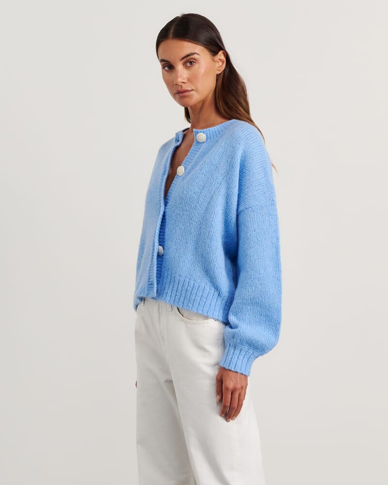 Lily Fluffy Knit Cardigan in BELLE BLUE