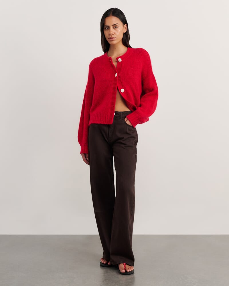 Lily Fluffy Knit Cardigan in BRIGHT RED