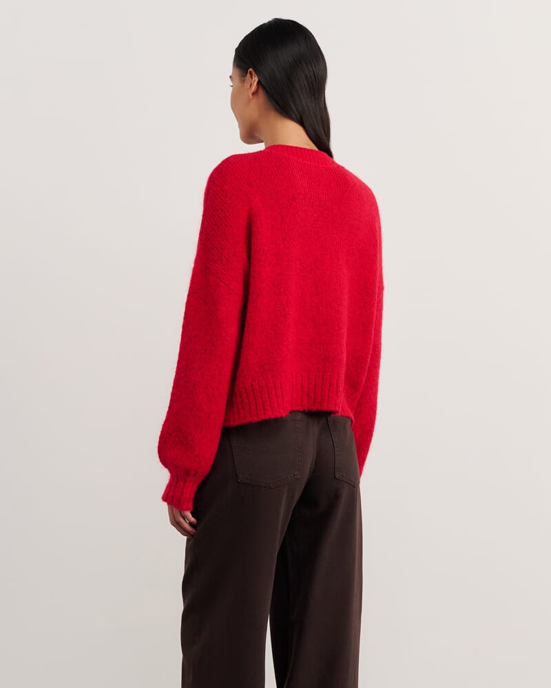 Lily Fluffy Knit Cardigan in BRIGHT RED