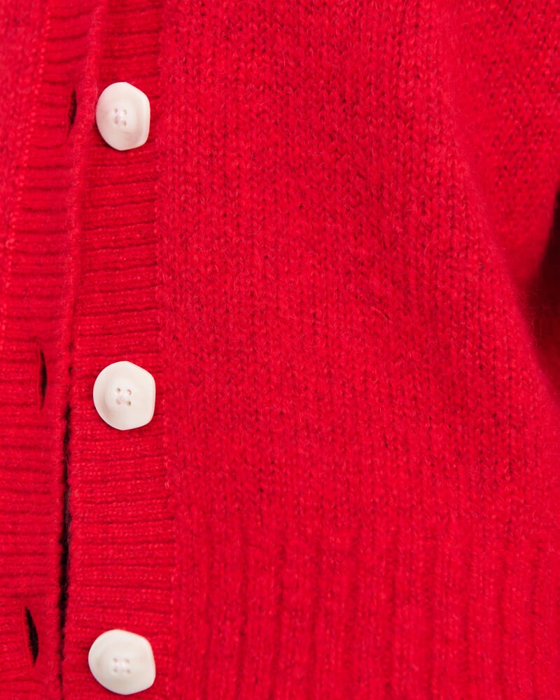 Lily Fluffy Knit Cardigan in BRIGHT RED