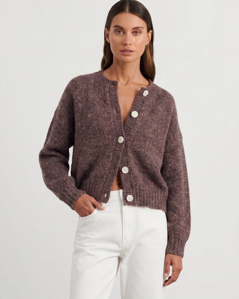 Lily Fluffy Knit Cardigan in BURNT HENNA