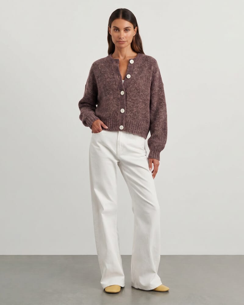 Lily Fluffy Knit Cardigan in BURNT HENNA