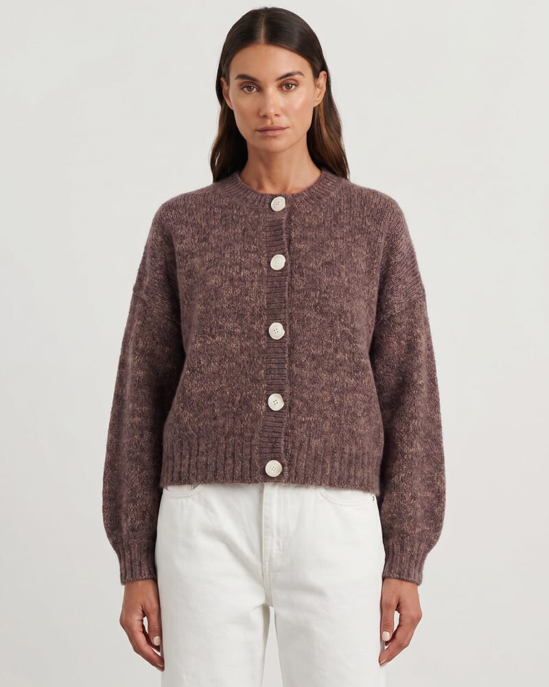 Lily Fluffy Knit Cardigan in BURNT HENNA