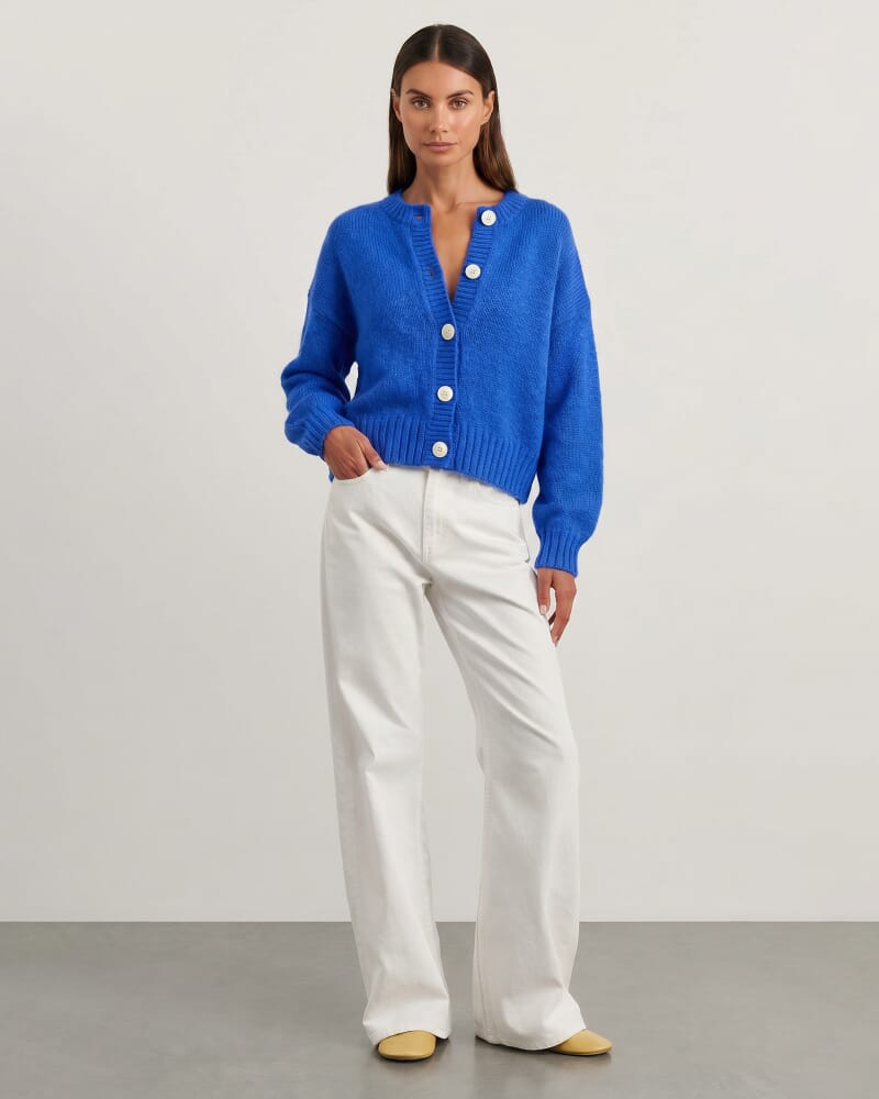 Lily Fluffy Knit Cardigan in COBALT
