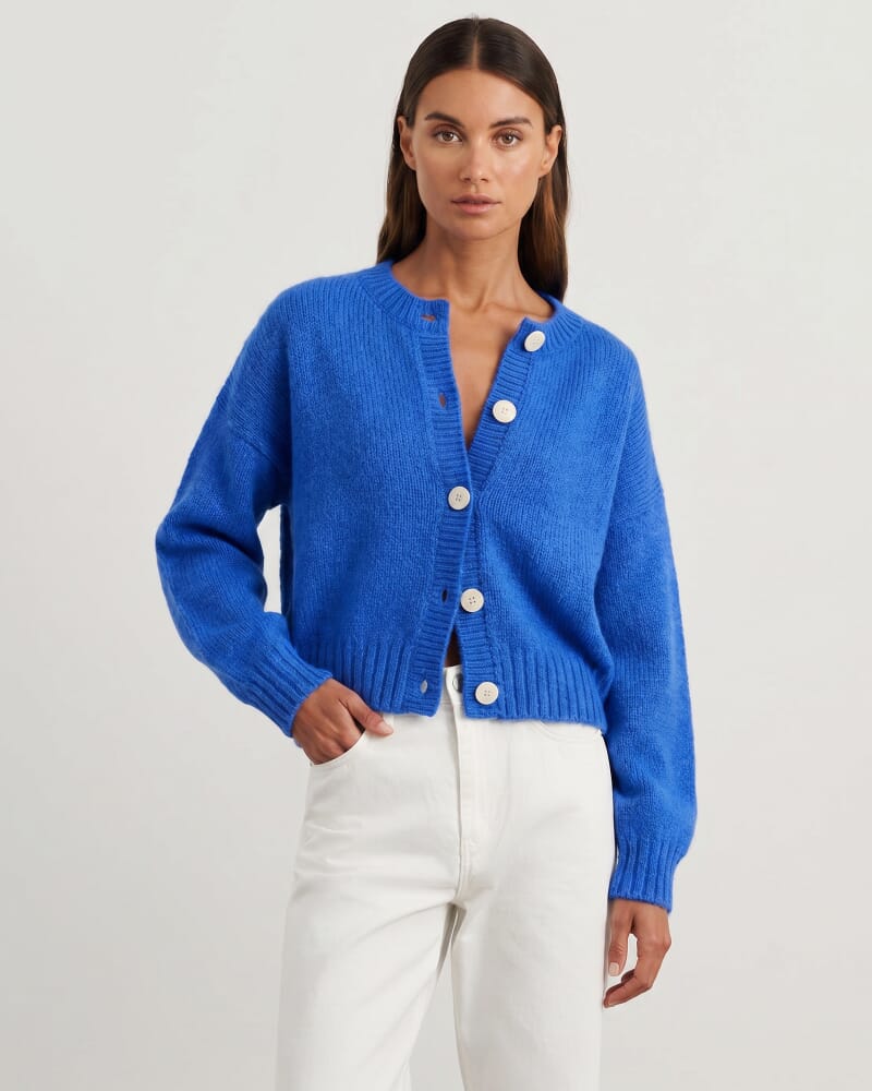 Lily Fluffy Knit Cardigan in COBALT