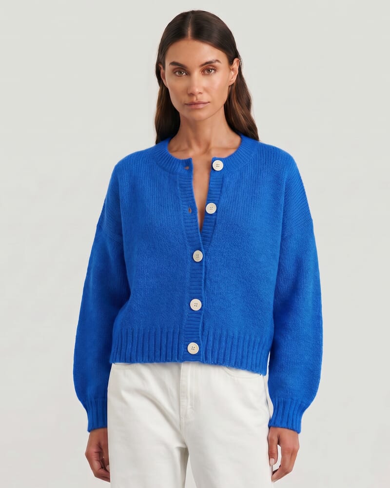 Lily Fluffy Knit Cardigan in COBALT