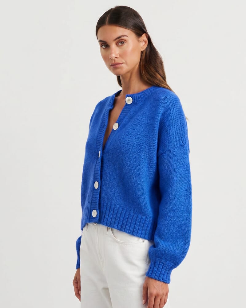 Lily Fluffy Knit Cardigan in COBALT
