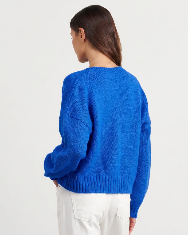 Lily Fluffy Knit Cardigan in COBALT