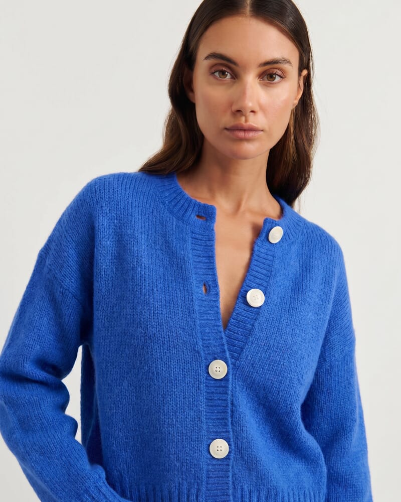 Lily Fluffy Knit Cardigan in COBALT