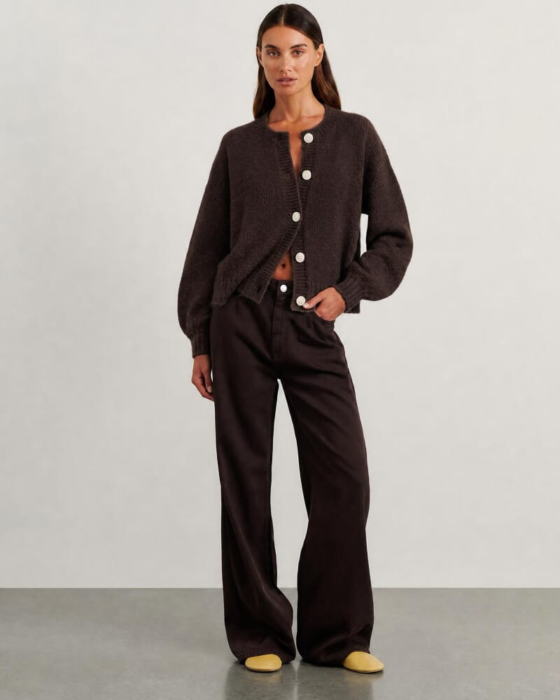 Lily Fluffy Knit Cardigan in DARK CHOCOLATE