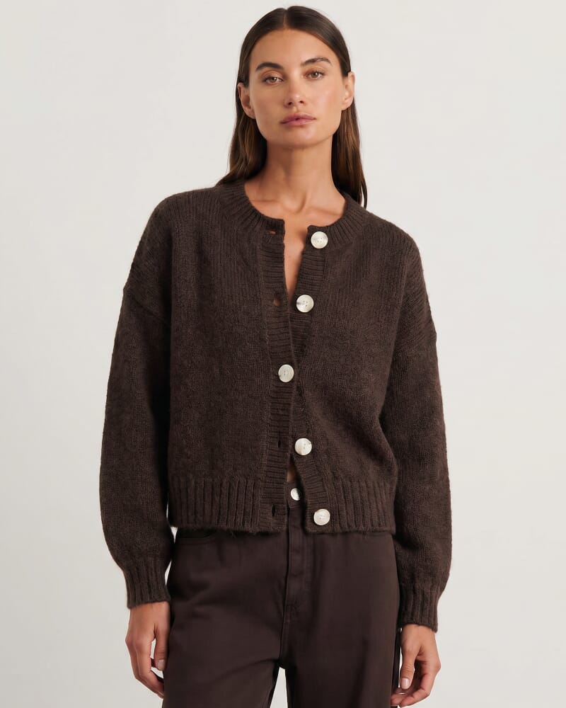 Lily Fluffy Knit Cardigan in DARK CHOCOLATE