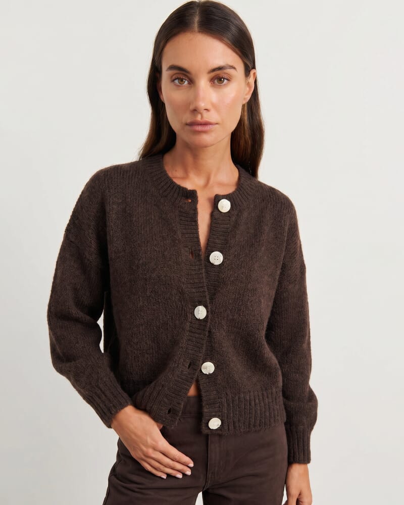 Lily Fluffy Knit Cardigan in DARK CHOCOLATE