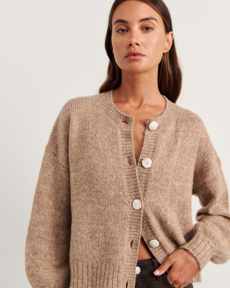 Lily Fluffy Knit Cardigan in LATTE