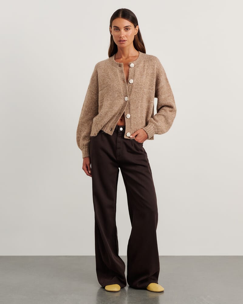 Lily Fluffy Knit Cardigan in LATTE