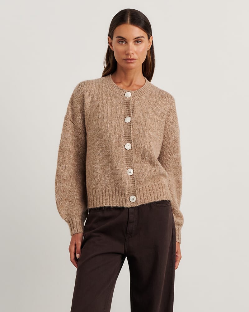 Lily Fluffy Knit Cardigan in LATTE