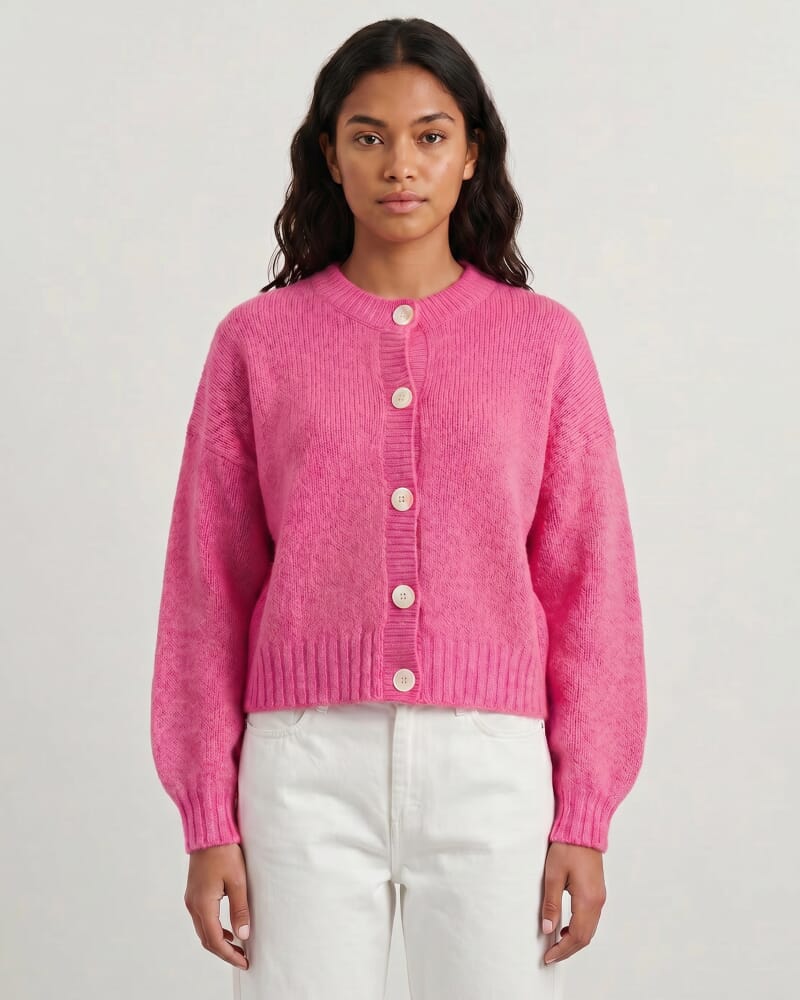 Lily Fluffy Knit Cardigan in PEONY
