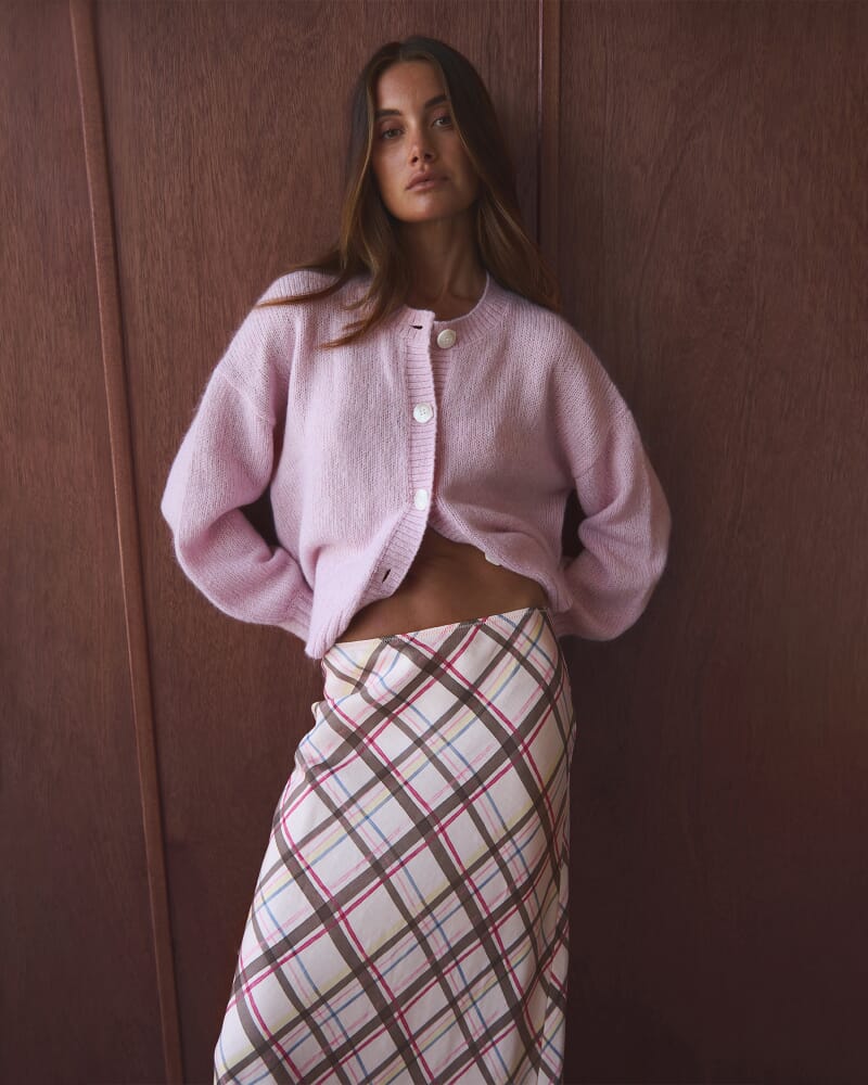 Lily Fluffy Knit Cardigan in PINK FROST