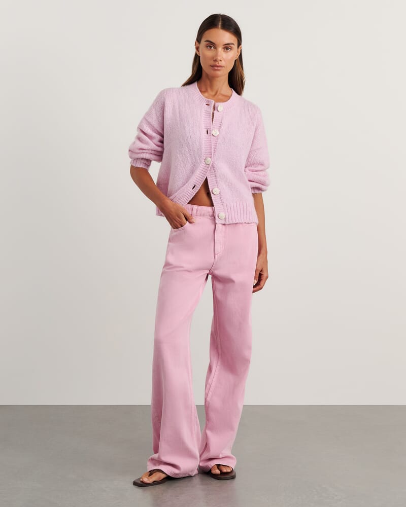 Lily Fluffy Knit Cardigan in PINK FROST