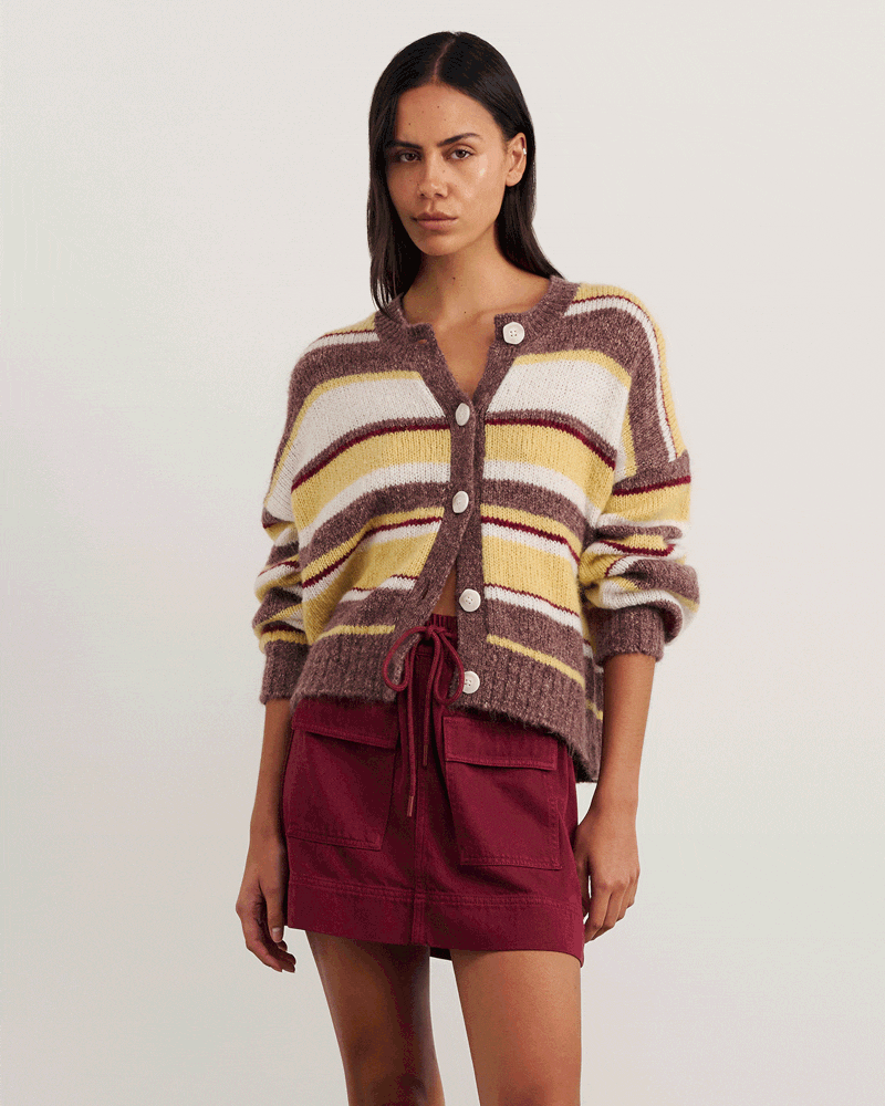 Lily Fluffy Knit Cardigan in YELLOW MULTI