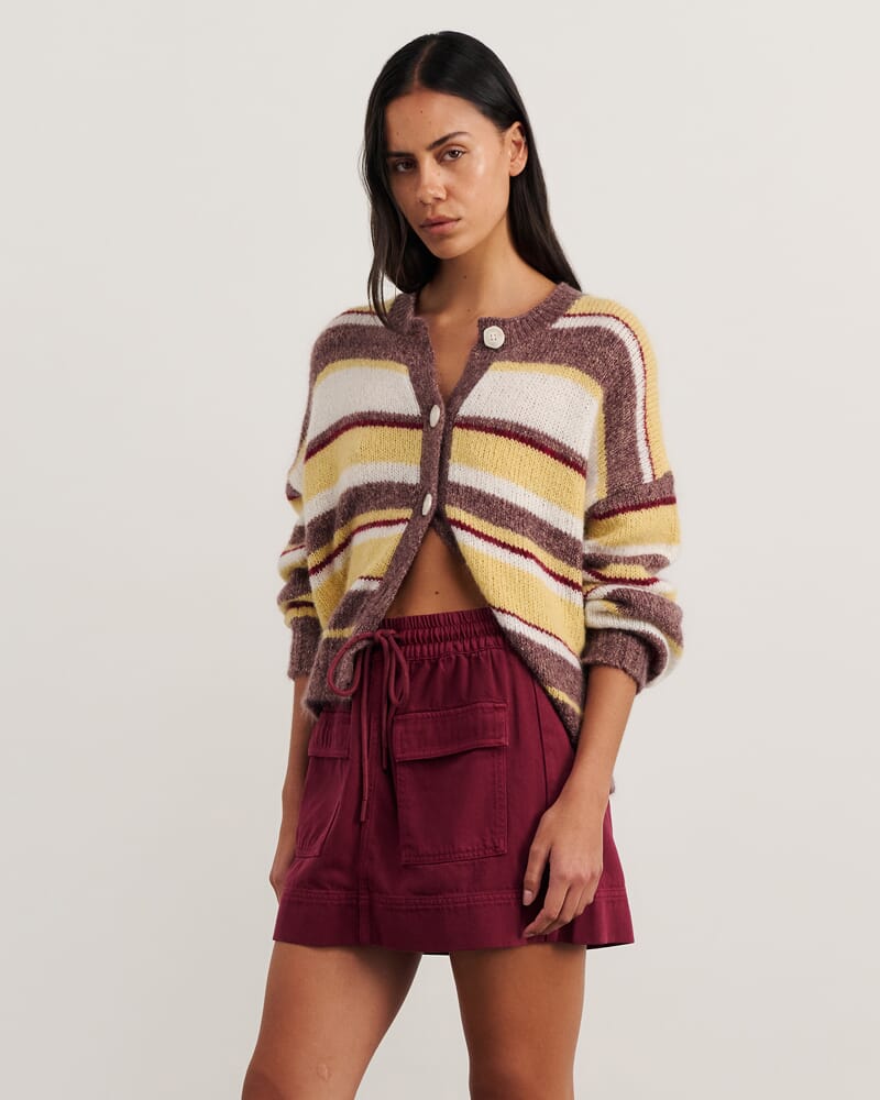 Lily Fluffy Knit Cardigan in YELLOW MULTI