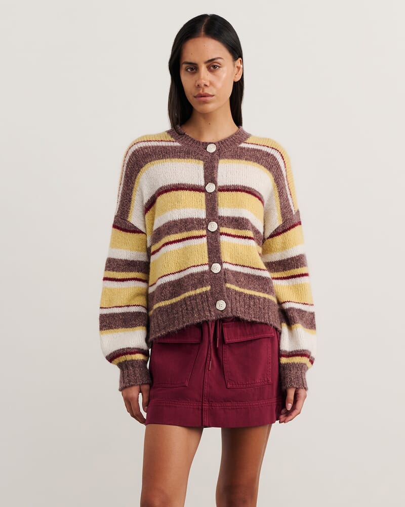 Lily Fluffy Knit Cardigan in YELLOW MULTI