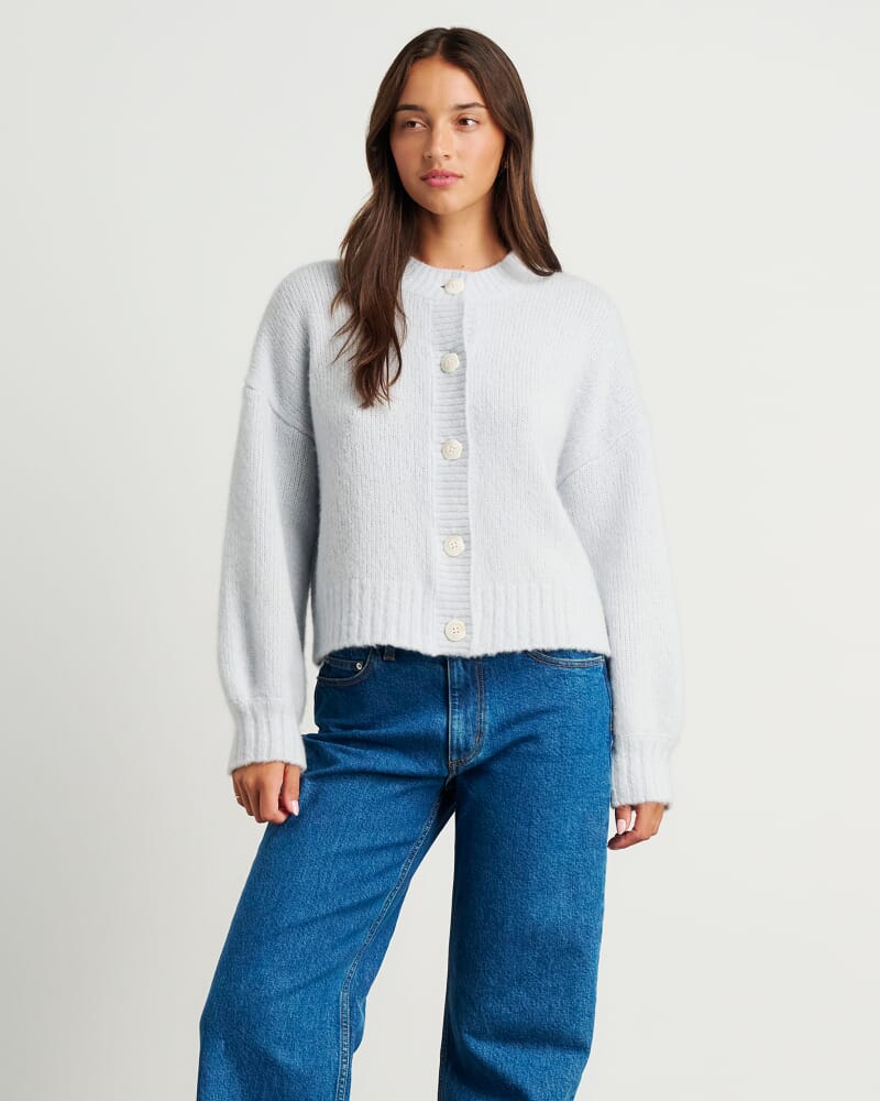 Lily Fluffy Knit Cardigan in ICE BLUE