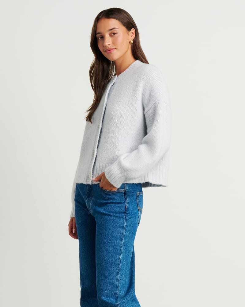 Lily Fluffy Knit Cardigan in ICE BLUE