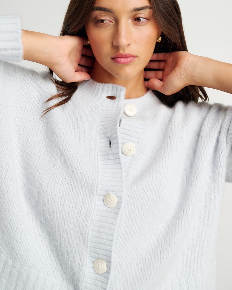 Lily Fluffy Knit Cardigan in ICE BLUE