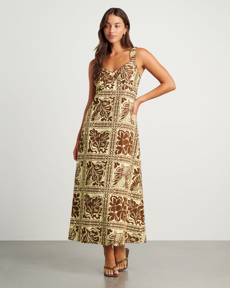 Botanica Linen Maxi Dress in BROWN/GOLD