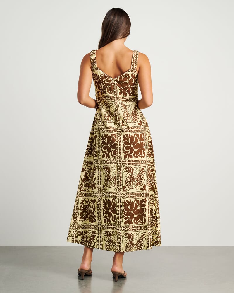 Botanica Linen Maxi Dress in BROWN/GOLD