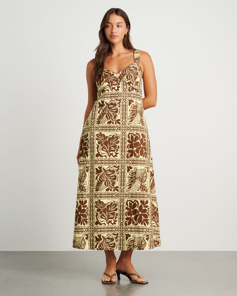 Botanica Linen Maxi Dress in BROWN/GOLD