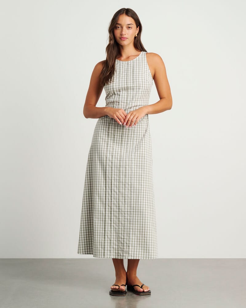 Poppy Gingham Maxi Dress in GREEN TEA