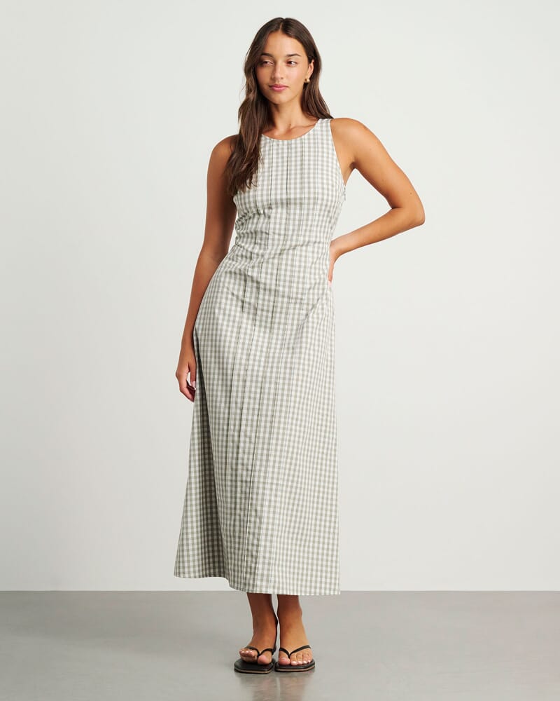 Poppy Gingham Maxi Dress in GREEN TEA