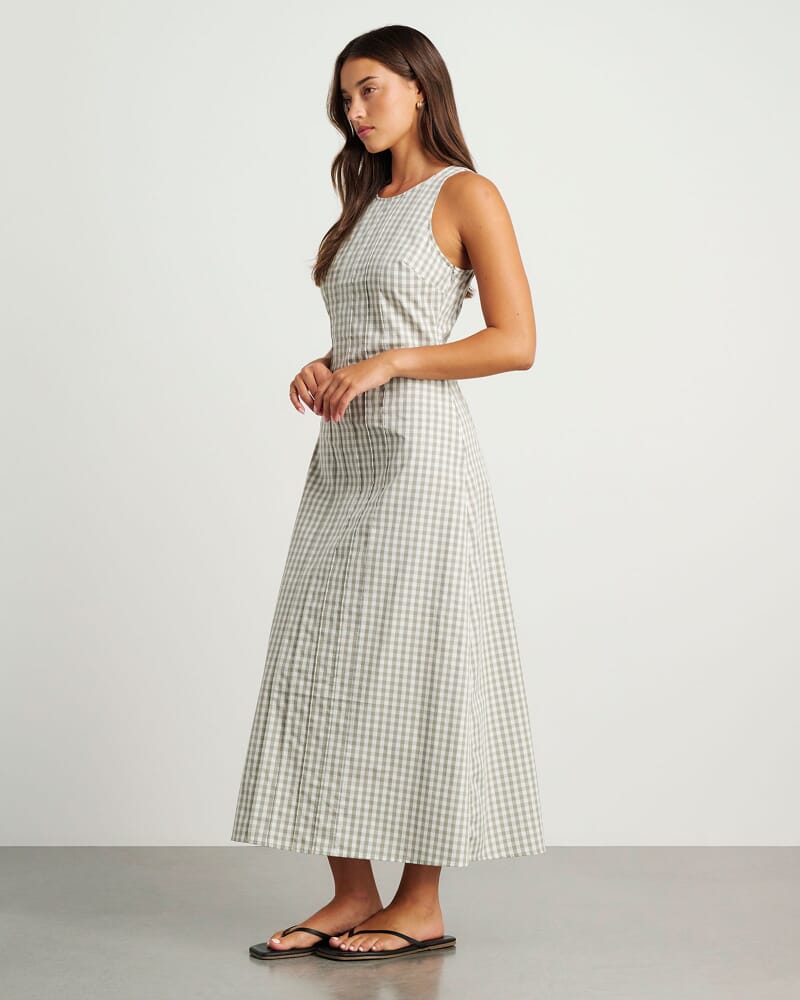 Poppy Gingham Maxi Dress in GREEN TEA