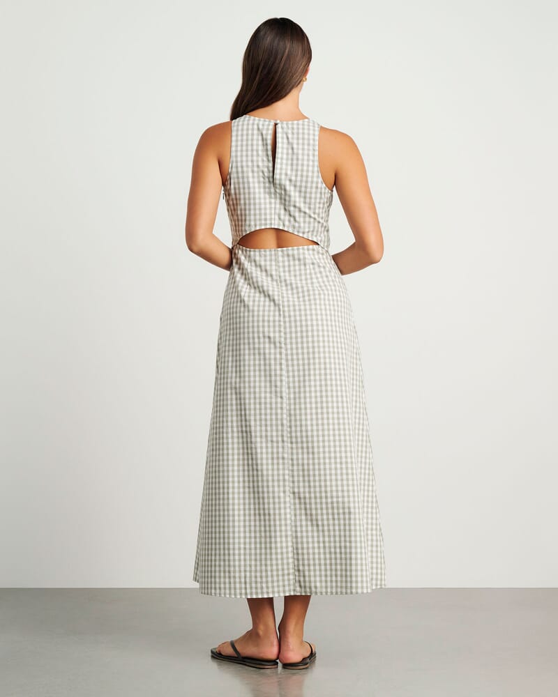 Poppy Gingham Maxi Dress in GREEN TEA