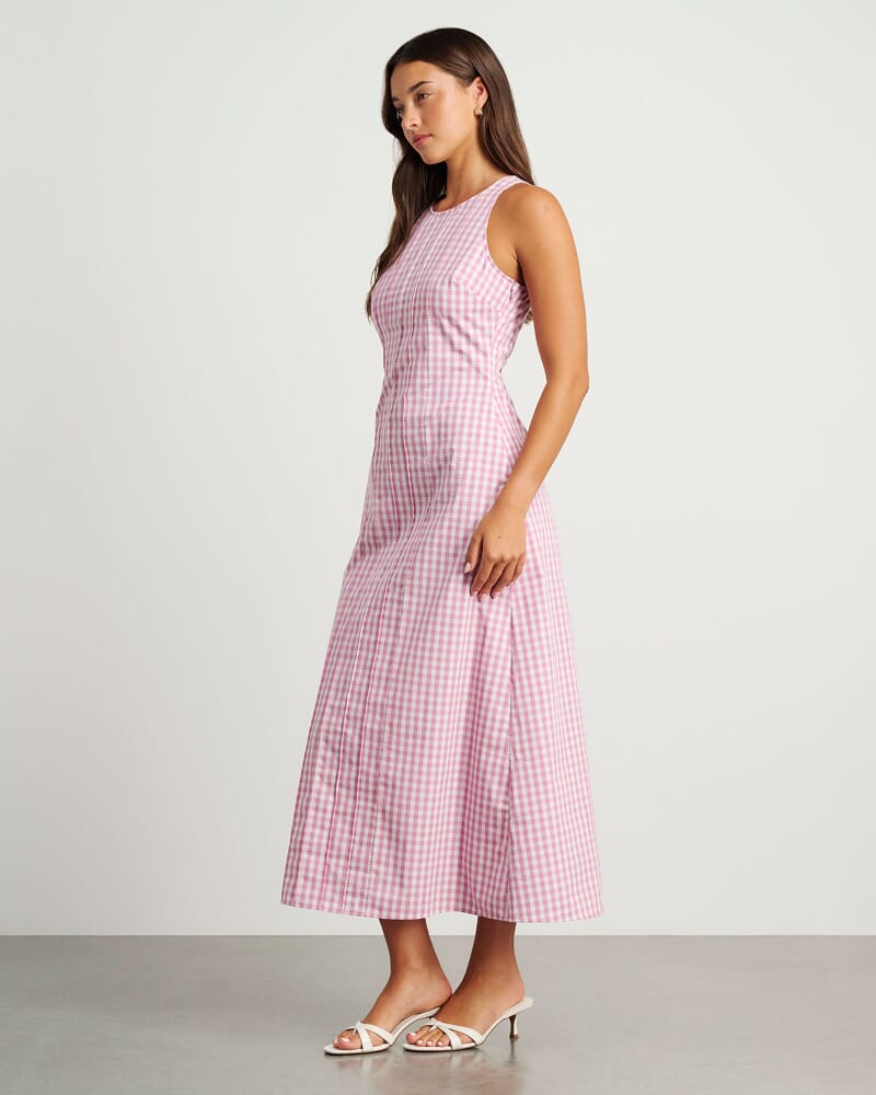 Poppy Gingham Maxi Dress in PINK