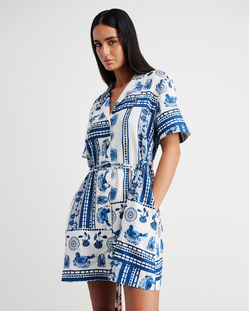 Lovebird Mini Shirt Dress in IVORY/MULTI