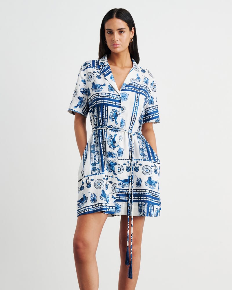 Lovebird Mini Shirt Dress in IVORY/MULTI